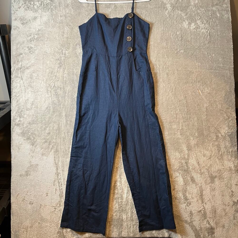 Lost In Lunar Women's Navy Luca‎ Linen Blend Pantsuit Size Medium New